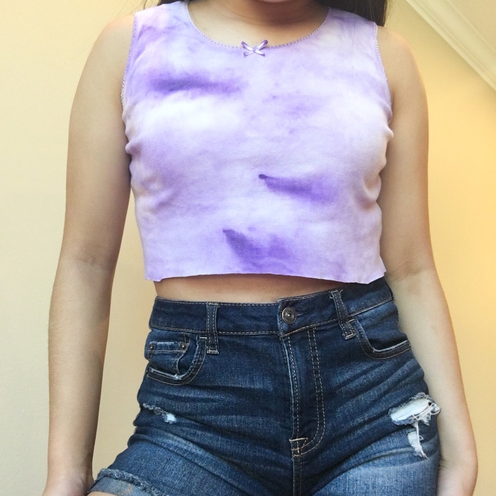 Purple Cropped Tie Dye Cotton Tank Top | Crop Top